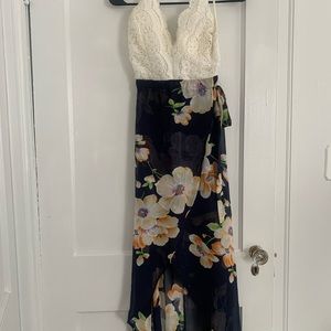 White and floral high low dress